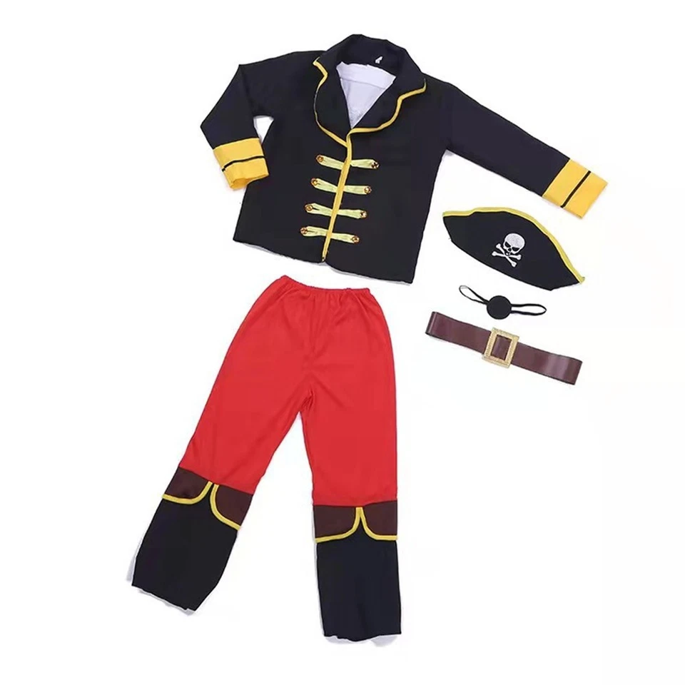 Kids Pirate Costume Boys Fancy Dress Up Set Halloween Party Role Play Cosplay - Image 2 of 4