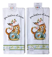 Set of 2 YOU HAD ME AT MEOW Curious Kittens Terry Kitchen Towels Kay Dee Designs