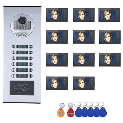 11pcs 7'' Monitor 11 Apartment Video Door Phone Intercom RFID IR Doorbell Unlock