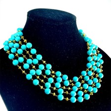 18k Yellow Gold Sleeping Beauty Turquoise 5-Strand Beaded Necklace 19