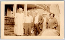 Vtg B&W Snapshot Group Men Women Front Porch Shingle House Farm Fashion 1930s