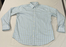 Peter Millar Shirt Mens Large White Blue Green Check Button Up Long Sleeve EUC