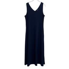 Chicos Maxi Dress Sleeveless V-Neck Pockets Size 2 (US 12/14) Navy Blue