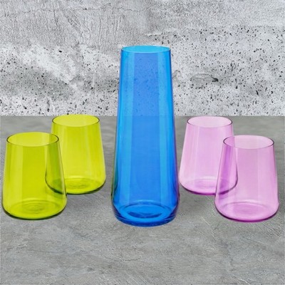 KROSNO Wasserset Karaffe + 4 Gläser - Avant-Garde Deco - farbig 5 Teilig