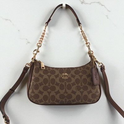 COACH Teri 2Way Shoulder Bag CA548 Maple Signature Canvas Brown
