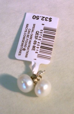Macys Ohrringe Sterlingsilber 9 mm Zuchtperlen weiß