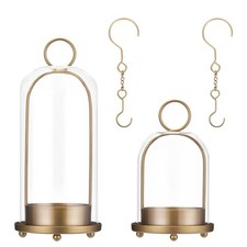 Hurricane Candle Holders Set of 2, 5" & 4" Metal and Glass Candle Lantern wit...