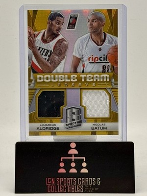 2014-15 Spectra Double Team Jerseys LaMarcus Aldridge Nicolas Batum Gold 04/10