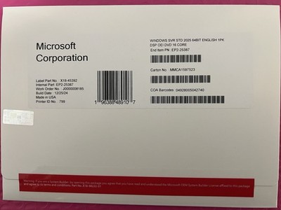 Windows Server 2025 Standard 64Bit 16 Core DVD Media Installation With Key