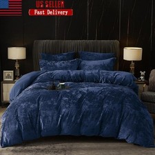 Ultra Soft Velvet King Duvet Cover Set W/ Corner Ties Luxury Bedding 3pcs Navy