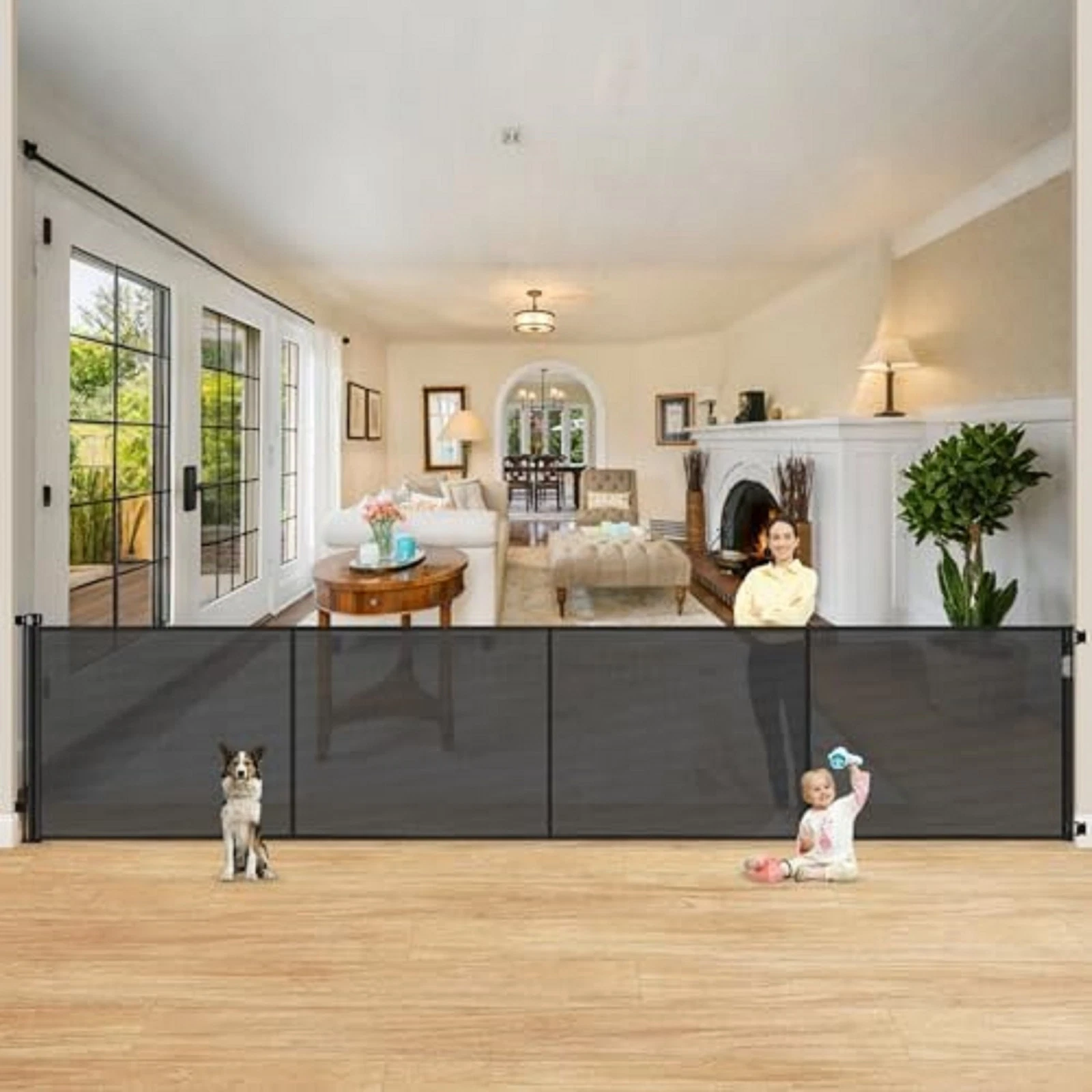 Reinforced 42" Extra Tall Retractable Dog Gate, 200" Extra Wide Baby Gate with S