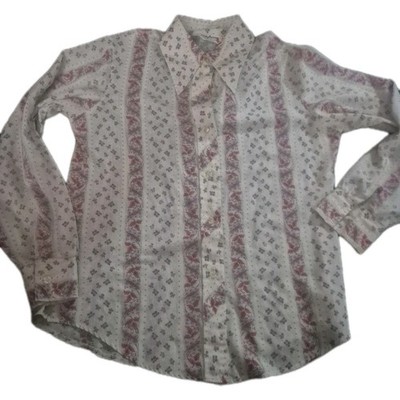 Vtg Lady Arrow Light Weight Pink Floral Paisley Print  Button Up Shirt 70s 80s 