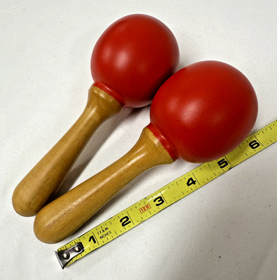 6'' Mini Maracas, Wooden, 6'' x 2'', Mid-East MARR, Painted Red - NEW