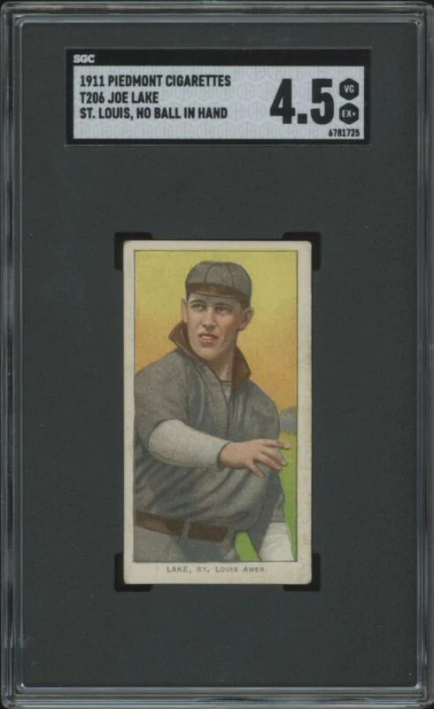 1909 T206 JOE LAKE VG-EX+ NO BALL IN HAND PIEDMONT 350-460 SGC 4.5 ST. LOUIS