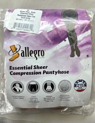 Allegro Queen Plus 20-30mmHg Essential Sheer Pantyhose Open Toe Compression Nude