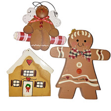 VTG 1971-2003 Gingerbread Ornaments Set House Angel Girl Wood Christmas