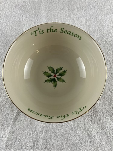LENOX Holiday Berry & Holly 7" Servizio Ciotola 'È LA STAGIONE" Bordo Oro - Foto 2 di 7