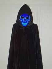 New Unisex Halloween Costume Cosplay LED Blue Mask With XL Black Cape-New