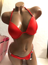 Victoria's Secret Shine Strap Fabulous Push Up Bikini Swim Brazilian 2PC Set Red