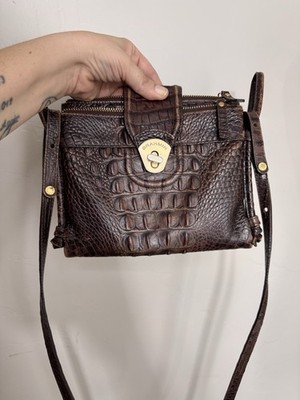 Brahmin Brown Mojita Pecan Melbourne Croc Embossed Crossbody Travel Wallet Bag