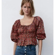 ZARA Peplum Floral Top Size X-Small NWT
