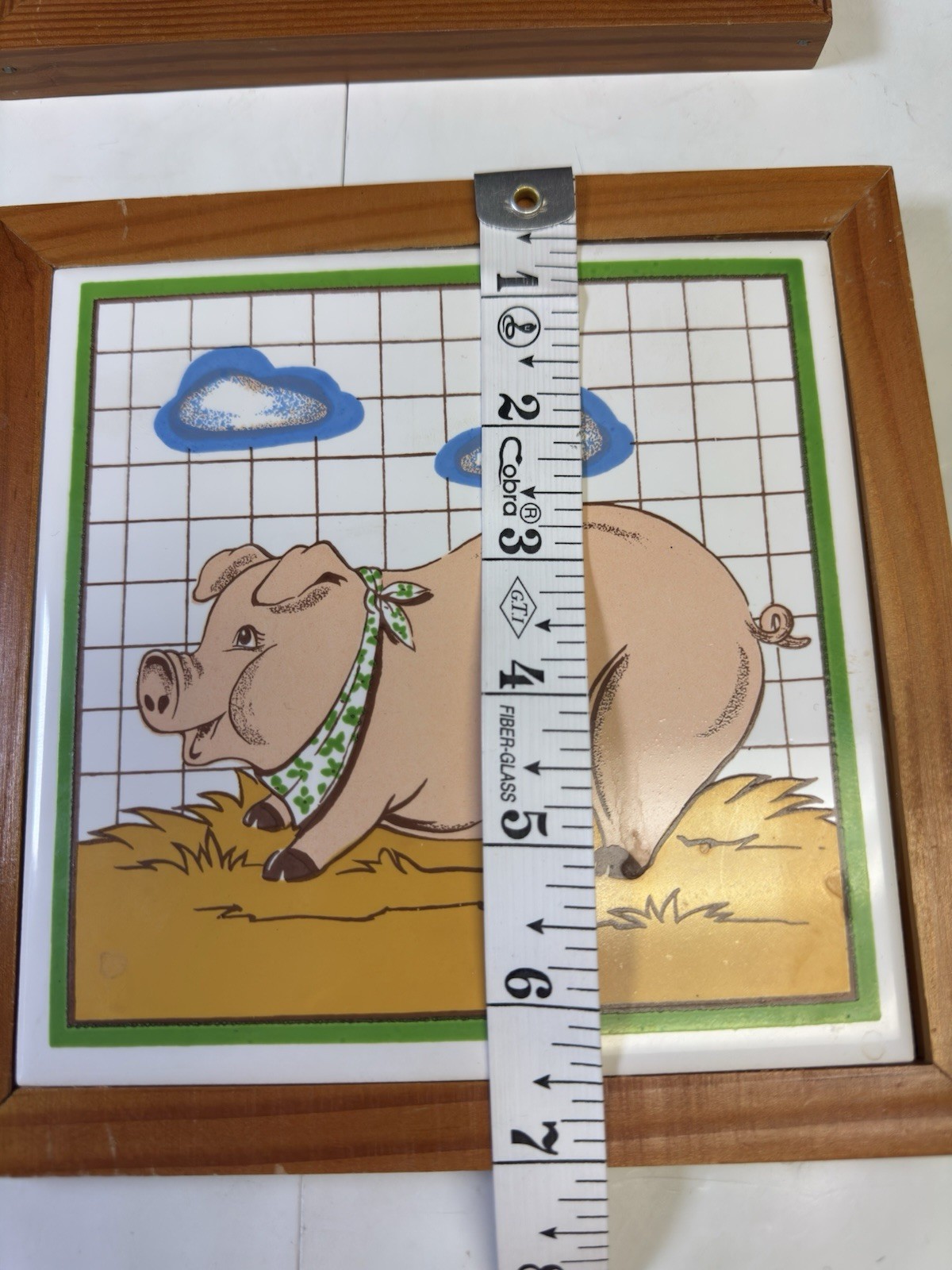 Vintage Farmhouse Hen & Pig Ceramic Wall Art Set 7x7 Country Kitchen