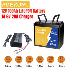 12.8V 100Ah LiFePO4 Lithium Battery with Charger 14.6V 20A for RV Off-Grid BMS