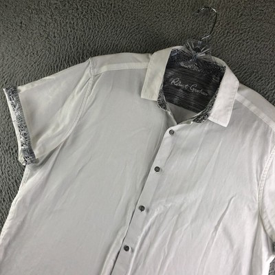 Robert Graham Button Shirt Men XL White Trim Contrast Classic Fit Short Sleeve