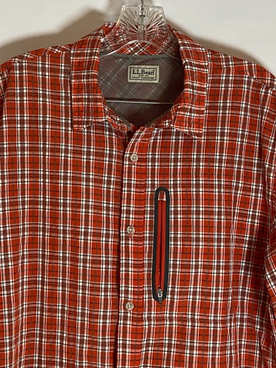 【me】 LL Bean Shirt Mens Red White Plaid Fishing Outdoor Lightweight Zip