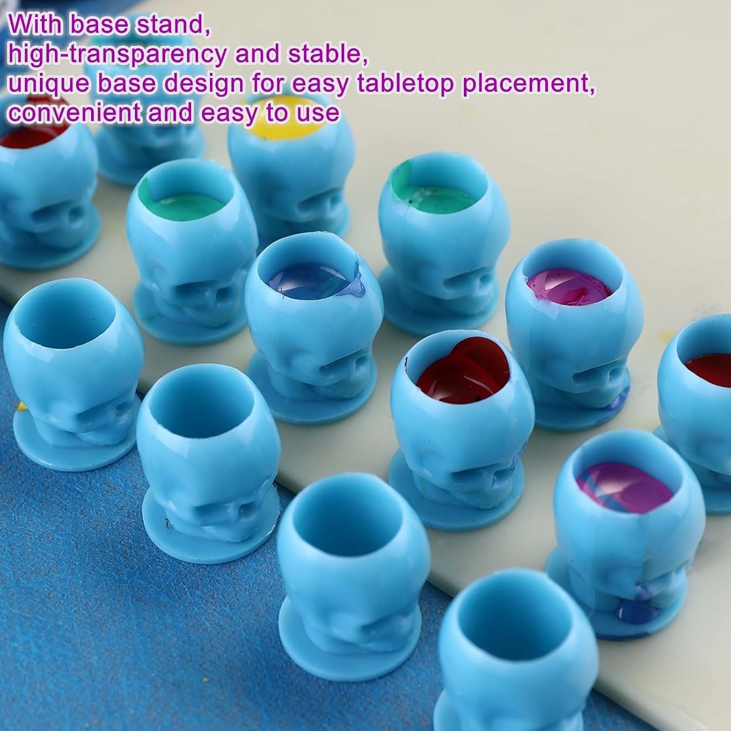 как выглядит Disposable Tattoo Ink Cups with Base, 60Pcs/Set Skull Design Ink Caps, 4 Colors фото