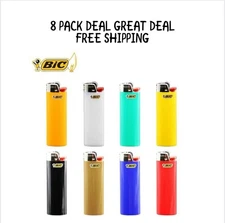 Bic Classic Cigarette Lighters Disposable Full Size, Assorted Colors Pack of 8