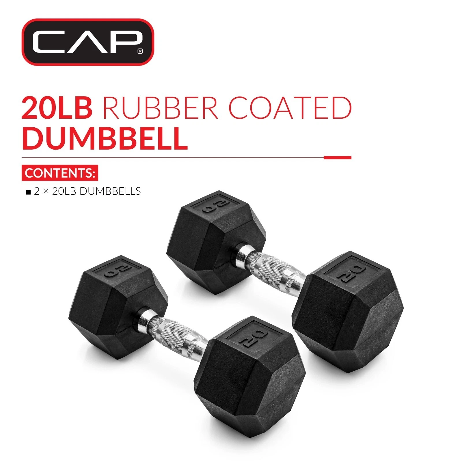 CAP 20lb Coated Hex Dumbbell Pair - Durable, Non-Rolling Design
Opens in a new window or tab