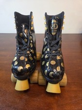 Roller Derby Pixie Skates Girls 3-6 Adjustable Black Gold Polka Dot Retro 5074