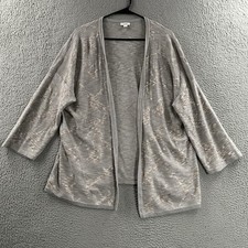 J. Jill Womens Sweater Gray Large Cardigan Open Front Pure Jill Cotton Blend