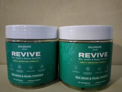 2-Pack Balmbare Revive Sea Moss & Pearl Powder Gummies, 30 Pieces/Container