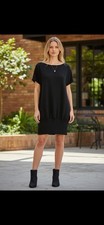 H By Halston Small Black Crepe Drop Waist Short Sleeve Dress