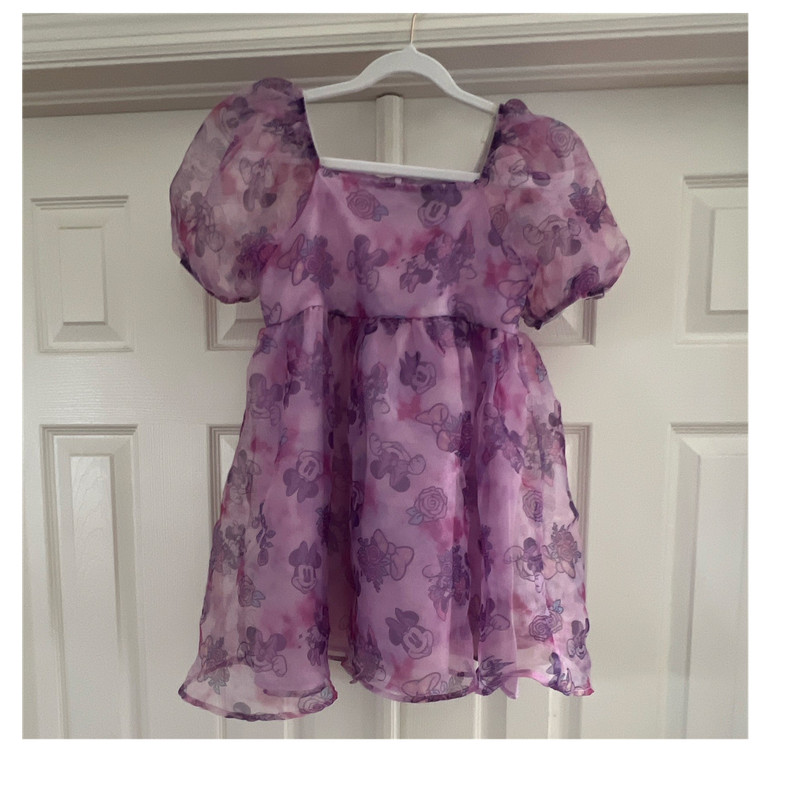 Minnie Mouse Disney Girls Purple Floral Organza Puff Sleeve Dress XL 14