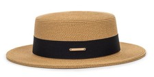Straw Beach Sun Hat Pork-Pie Boater-Hat for Women Men - Summer Wide Brim Uv-R...