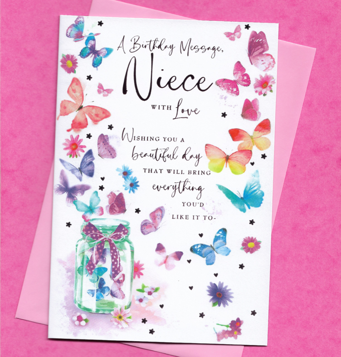 Niece Birthday Card 9""x6"" Nice Verse Message Lovely Words Colourful Butterflies