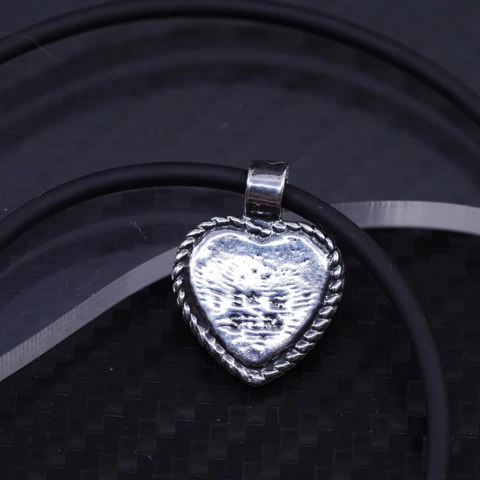 "Colgante corazón ópalo plata esterlina 925 vintage 16"" 1 mm con collar de goma" Foto 4 de 4