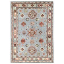 6'2"x8'9" Gray Special Kazak with Medallion Design Hand Knotted Wool Rug R81755