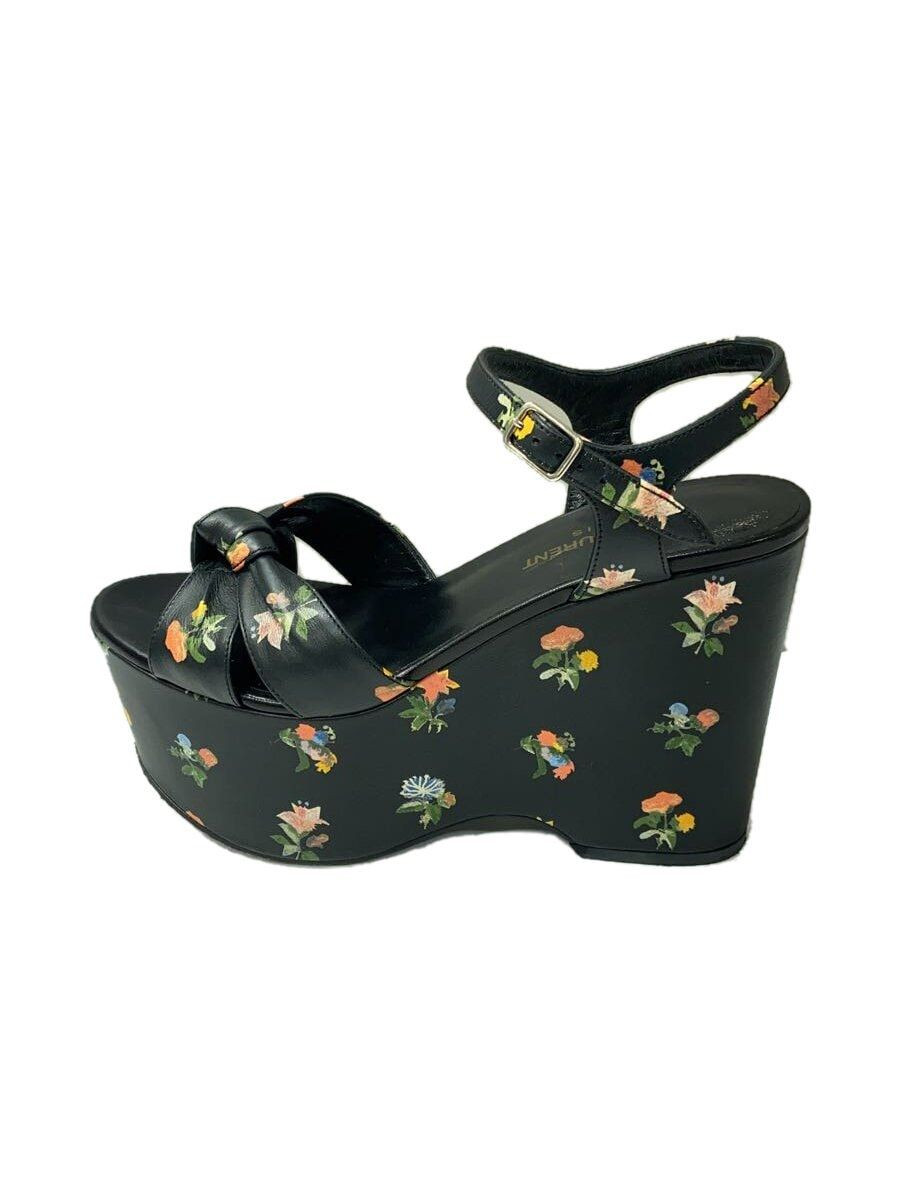 SAINT LAURENT sandali zeppa suola fondo spesso fantasia floreale 37 nero