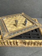 Prunk Schachspiel &Auml;gyptisches Schach mit Prunk Metall Figuren & Tempel Brett #K1