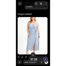 WAYF Women's XL Light Blue Floral Print Wrap Midi Dress Spaghetti Strap