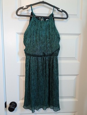 Sweet Storm Women's Metallic Iridescent Cinched Waist Lined Dress S