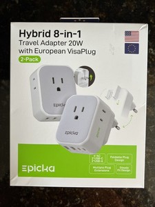 Hybrid 8-in-1 Travel Adapter 20W with European VisaPlug (2-pack) - New!