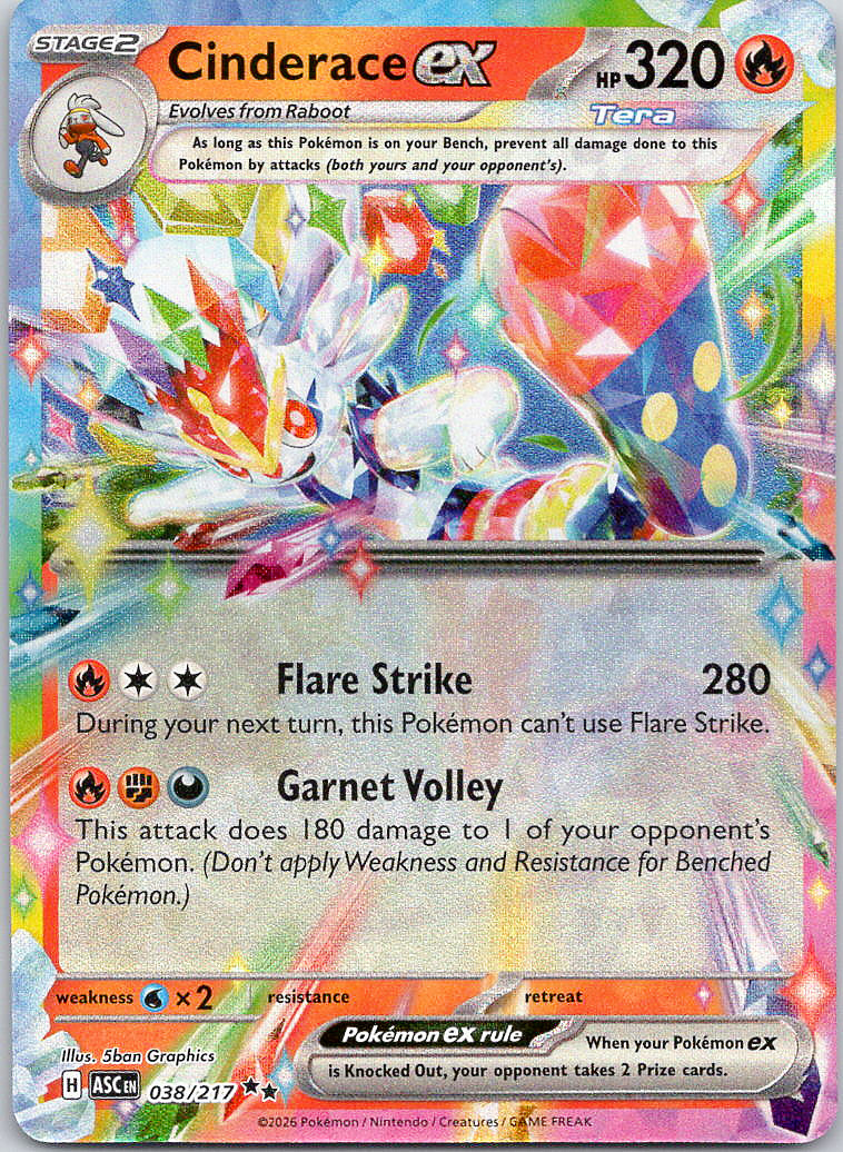 Pokemon Cinderace ex 38/217 Ascended Heroes Double Rare Holo NM TCG Fire