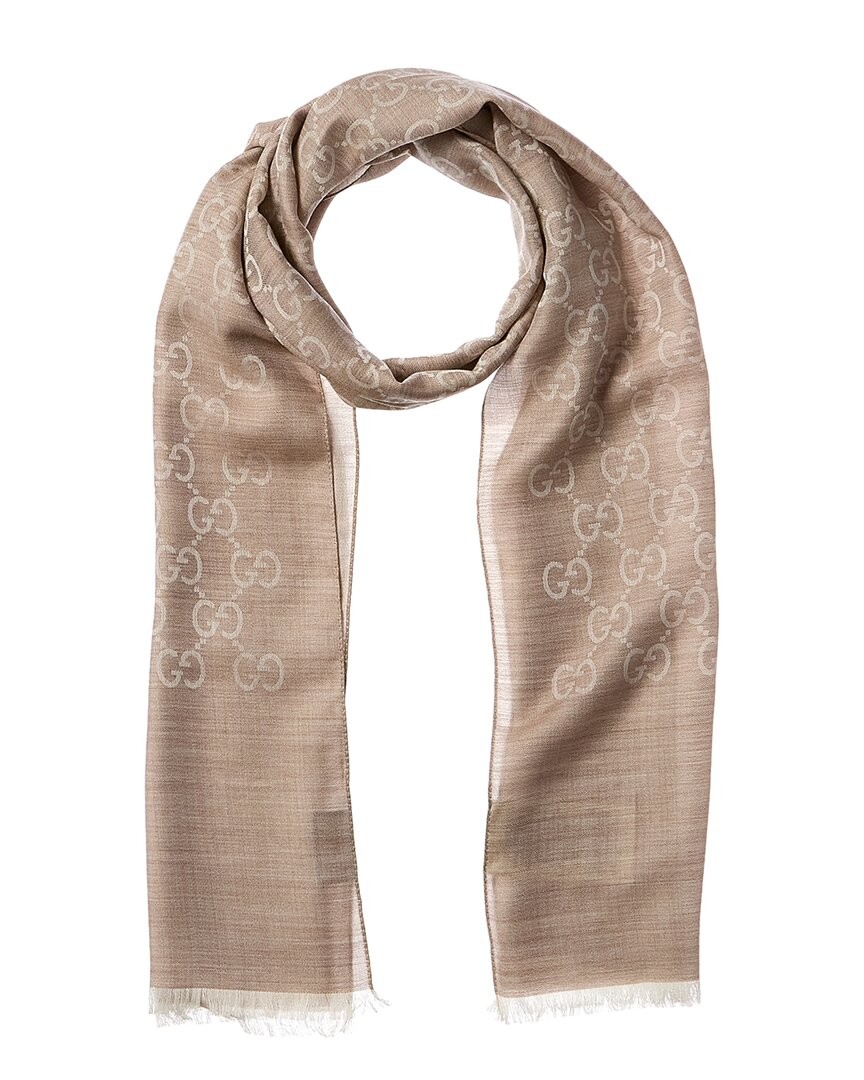 Gucci Logo Small Jacquard Wool & Silk-Blend Scarf Women's Beige | eBay