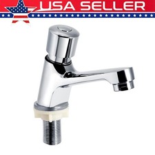 Public Ktchen Bathroom Chrome Plated Self Closing Water Saving Time Delay BasinG