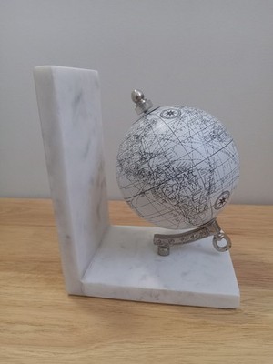 White Marble Bookend with White Globe and Silver Accents Nice